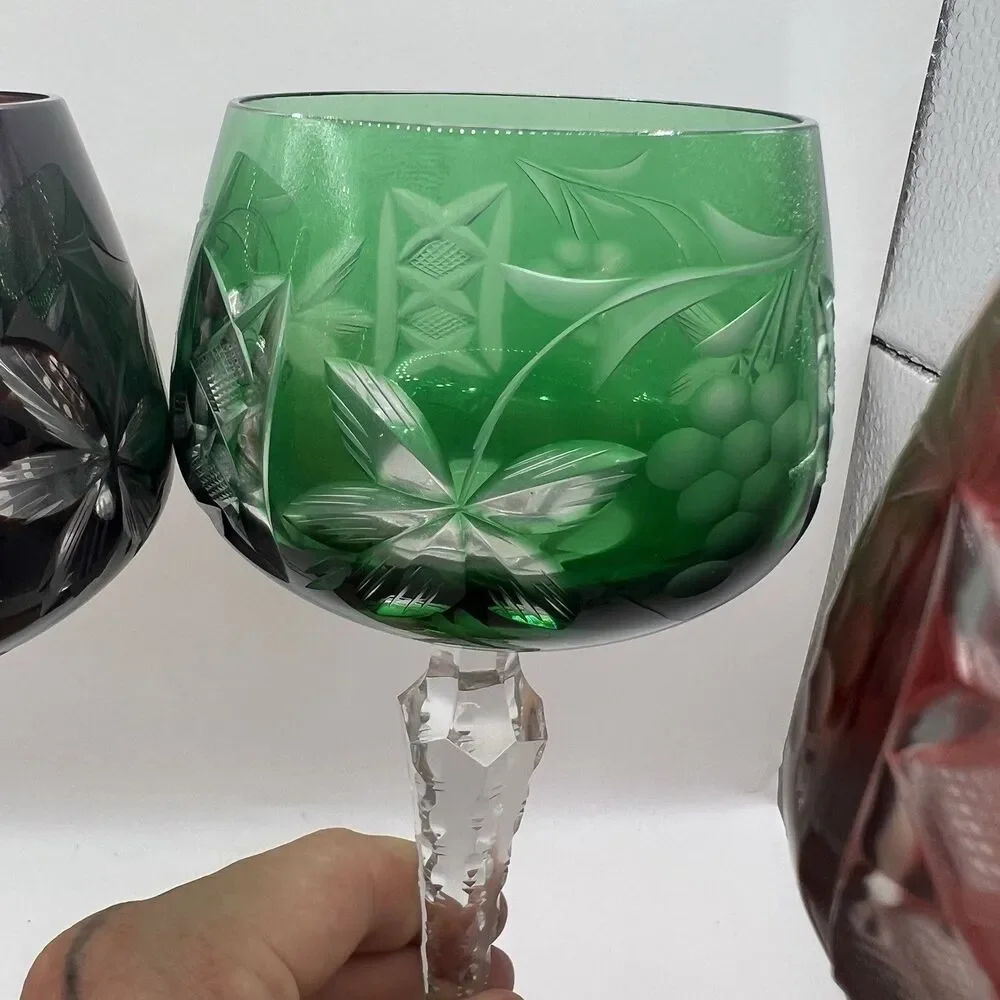 Set of 4 Vintage Hungarian Cut to Clear Crystal Hock Wine Glasses